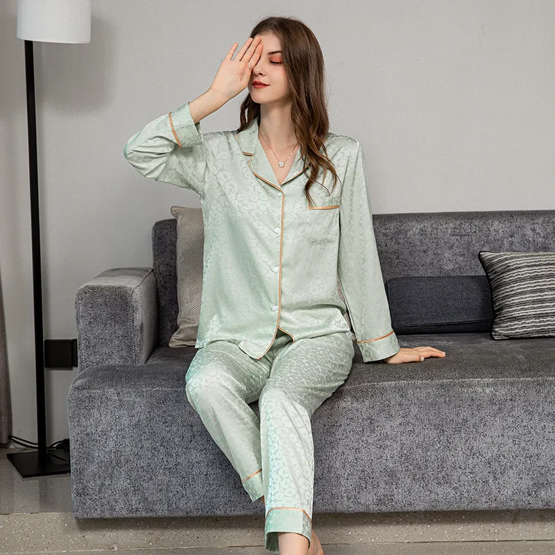 High Quality Pajamas Set Women Men Summer Ice Silk Long Sleeved Pants Thin Satin Homewear Suit Male Famle Couple Pyjamas Teen