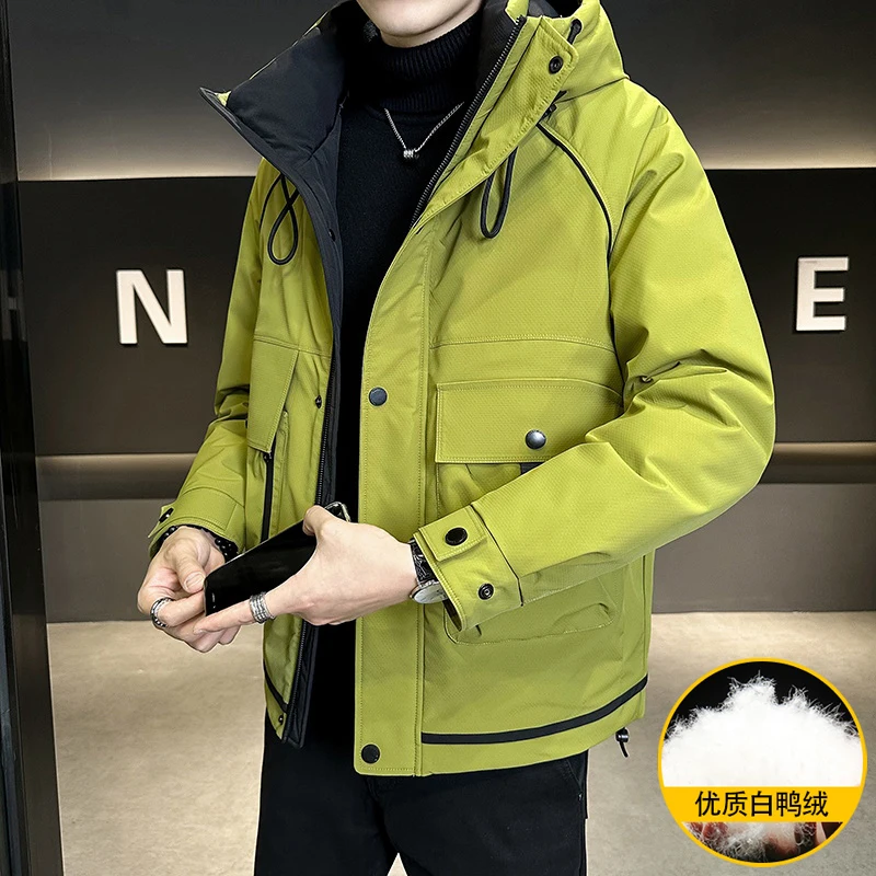 Casual Men's Warm Outdoor Hooded Duck Down Jackets 2024 Winter Solid Outwear Loose Windproof Thicken Puffer Coats Tops Clothing