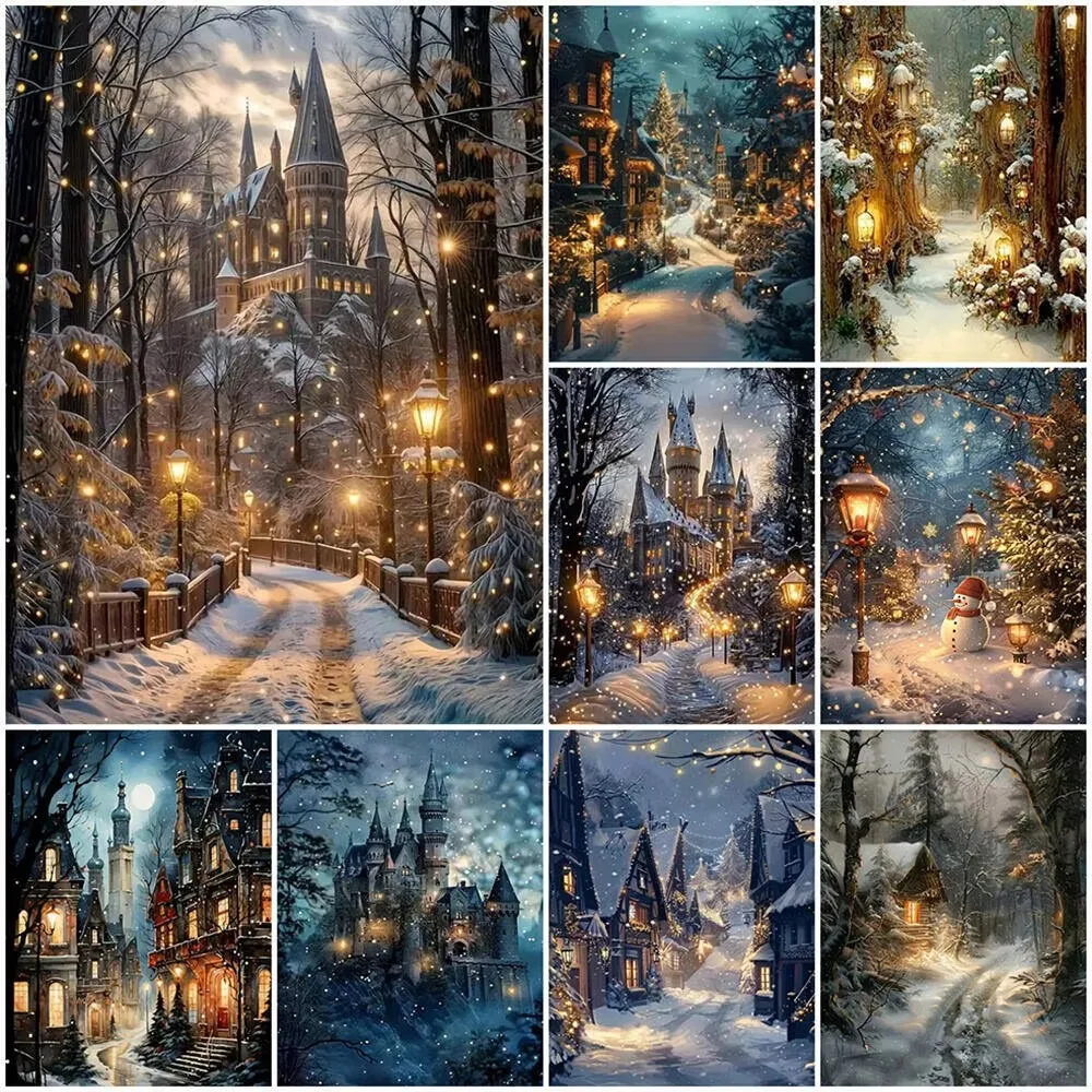 Large Size Jigsaw Puzzle 500/1000/1200/2000 Pcs Winter Snow Castle Jigsaw Puzzles for Adults Stress Relief Toys Unique Gift