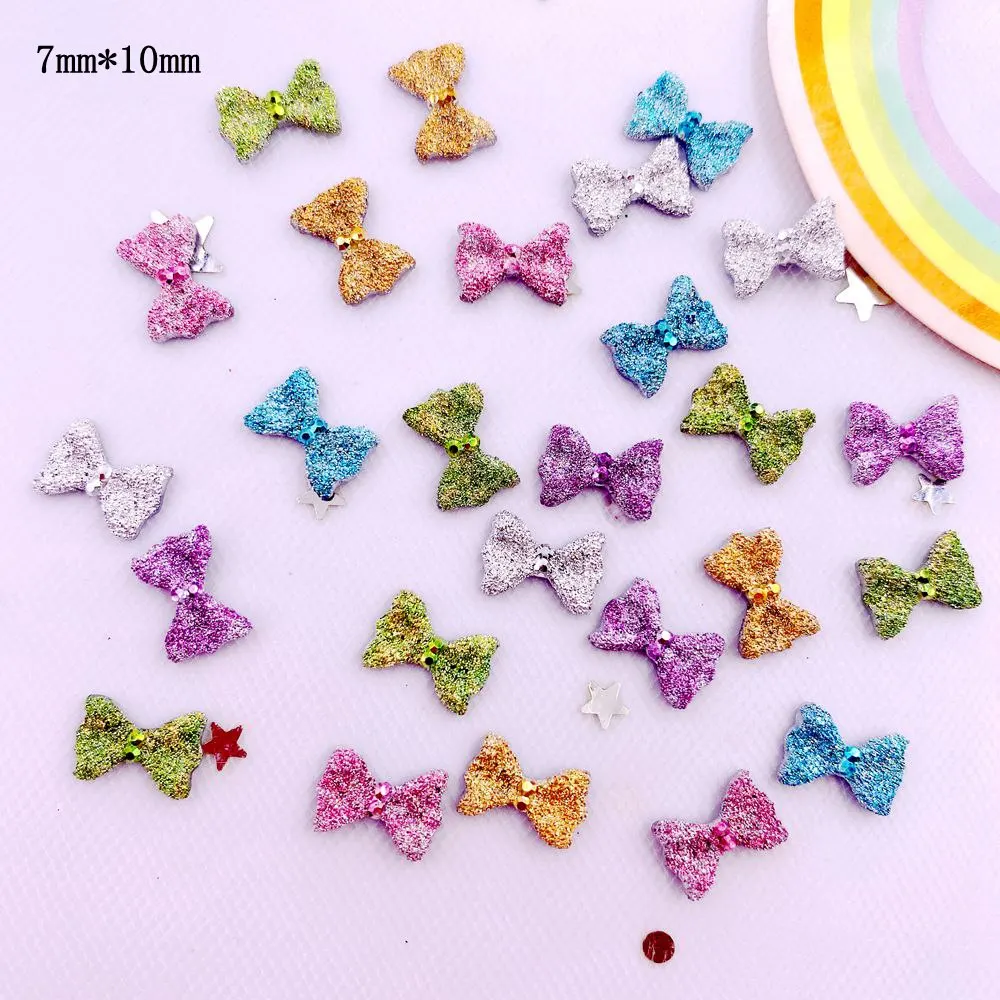 50Pcs 7*10mm Resin 3D Colorful Mini Bowknot Gems Flatback Figurines Scrapbook Wedding Applique Nail Art Decor Crafts  OL750