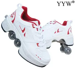 2023 Deform Wheel Skates Roller Skate Shoes With 4-Wheel Casual Deformation Parkour Runaway Sneakers Adult Children Rounds Walk