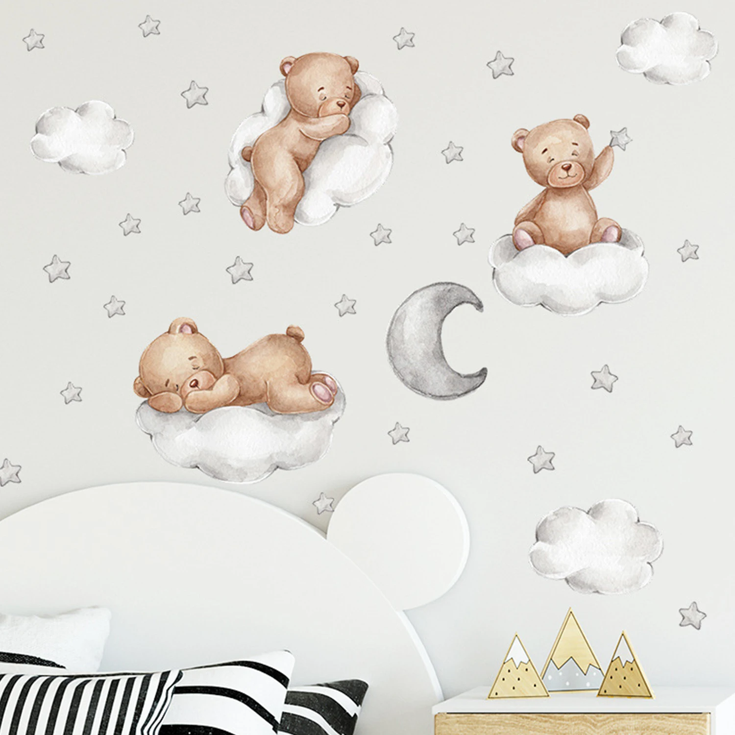 

Cartoon Bear Good Night Kids Wall Stickers Baby Room Children Bedroom Wall Decals Clouds Moon Home Decoration Nursery Wallpaper