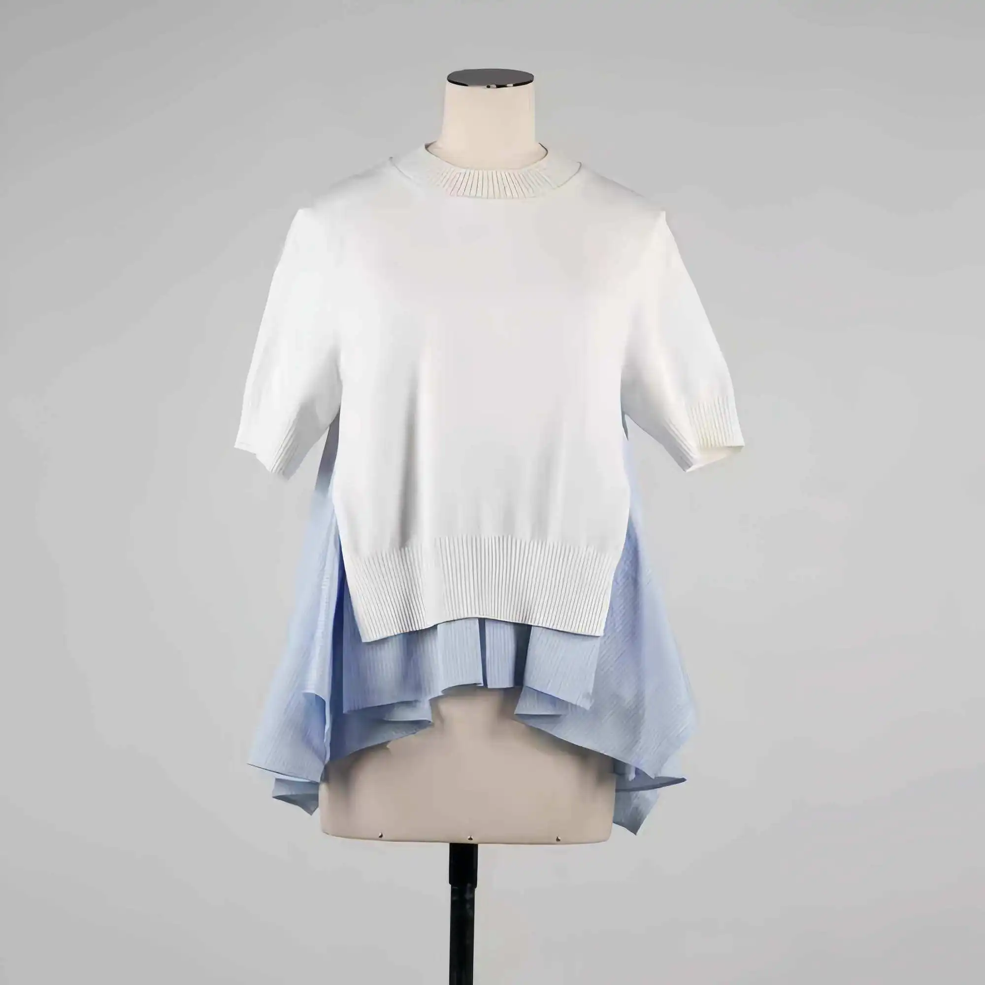 SAC 25 Spring Short Sleeve Wool Top Stitched Knitted Sweater