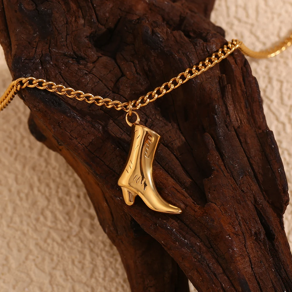 E.B.belle Cowboy Boots Pendant Necklace Waterproof 316L Stainless Steel Jewelry 18K Gold Plated Decoration image 3