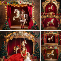 Mocsicka Red Christmas Background Photography Glitter Carousel Xmas Tree Gift Backdrop Decor Kids Winter Birthday Photo Studio