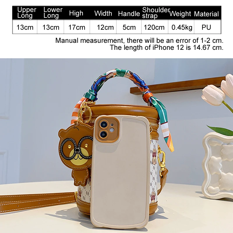 Cylinder bag female 2023 new fashion small bag purse Girl crossbody bag for women classic HI-Q shoulder bear mobile phone bag