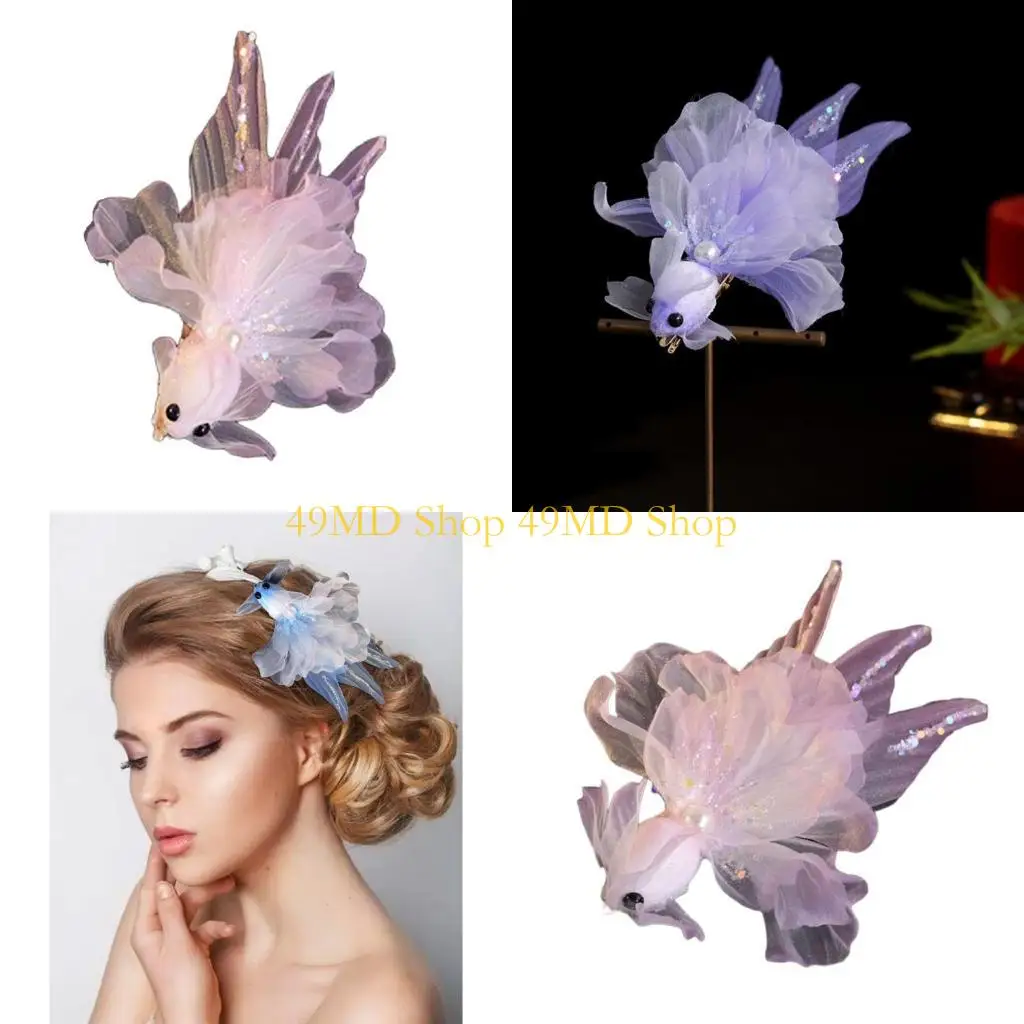 

49MD блестящая рыбка, элегантная заколка в стиле ретро, ​​заколка для волос в виде рыбки, блестящая креативная новинка, заколки