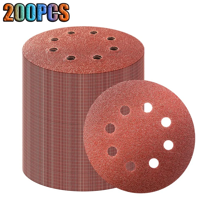 New 200 PCS Sanding Disc Set 5-Inch 8 Hole Hook and Loop Sanding Discs, 60--400 Assorted Grits Sandpaper for Orbital Sander