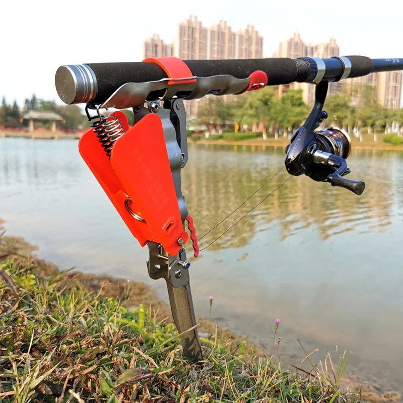 

1pc Automatic Fishing Rod Holder with Protective Cover - Dual Spring Auto-Pop Mechanism for Freshwater & Saltwater Fishing