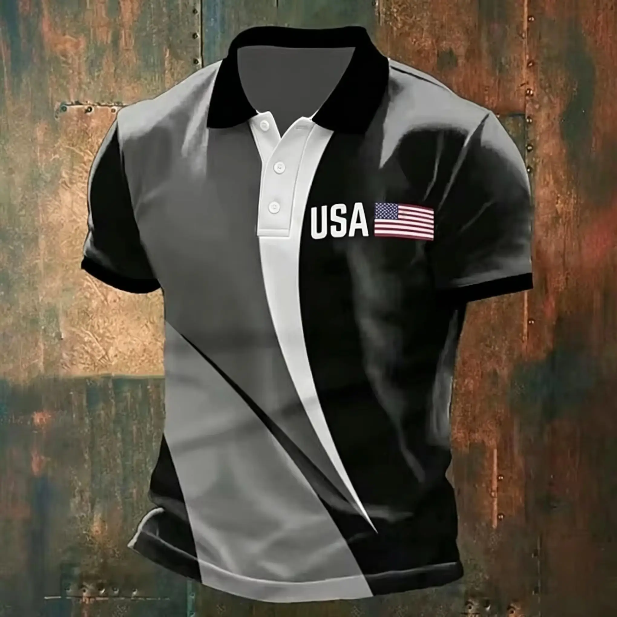 Moisture Wicking Short Sleeve Mens Polo Tops USA 250 Anniversary Abstract Element Print Outdoor Golf Daily Casual Outfit Shirts