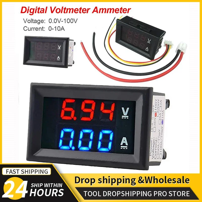 Digital Voltmeter DC 100V 10A Voltmeter Ammeter Blue + Red LED Amp Dual Digital Volt Meter Gauge Electromobile Motorcycle Car