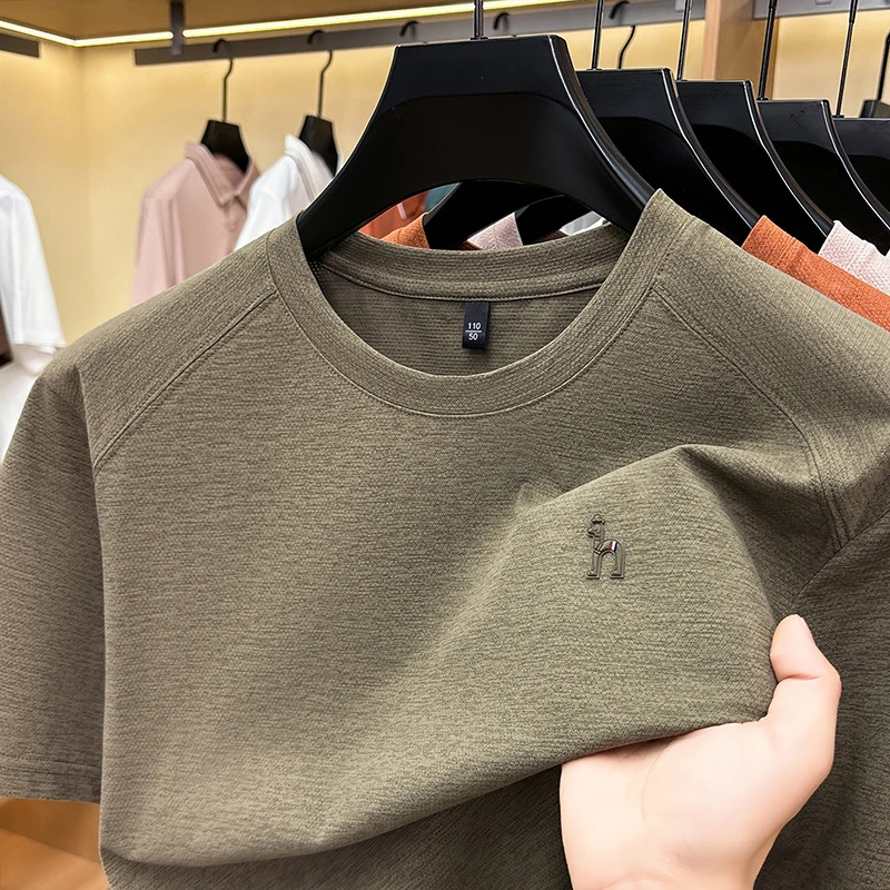 High end brand short sleeve men's T-shirt new cartoon embroidery summer round neck breathable Korean style fashion casual top