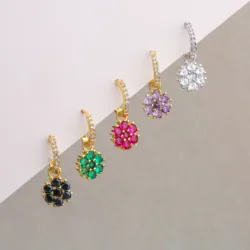 HECHENG,Flower Geometric brass Golden Color Metal Circle Hoop Earring for Women Travel Jewelry Accessories