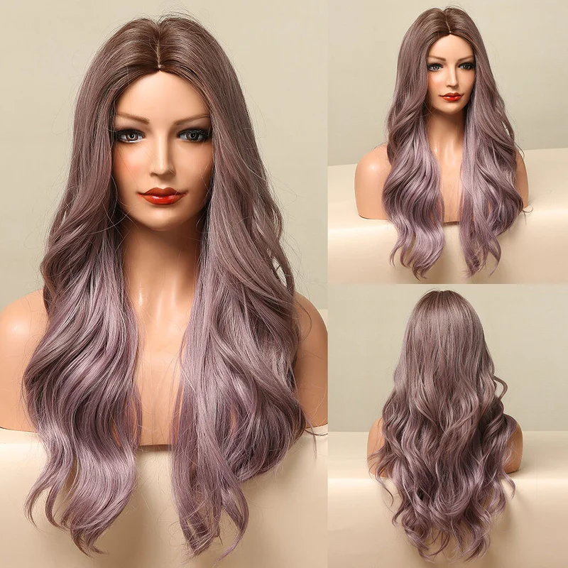 

Ombré Ash Purple Body Wave Long Wig Women Costume Party Daily Synthetic Cosplay
