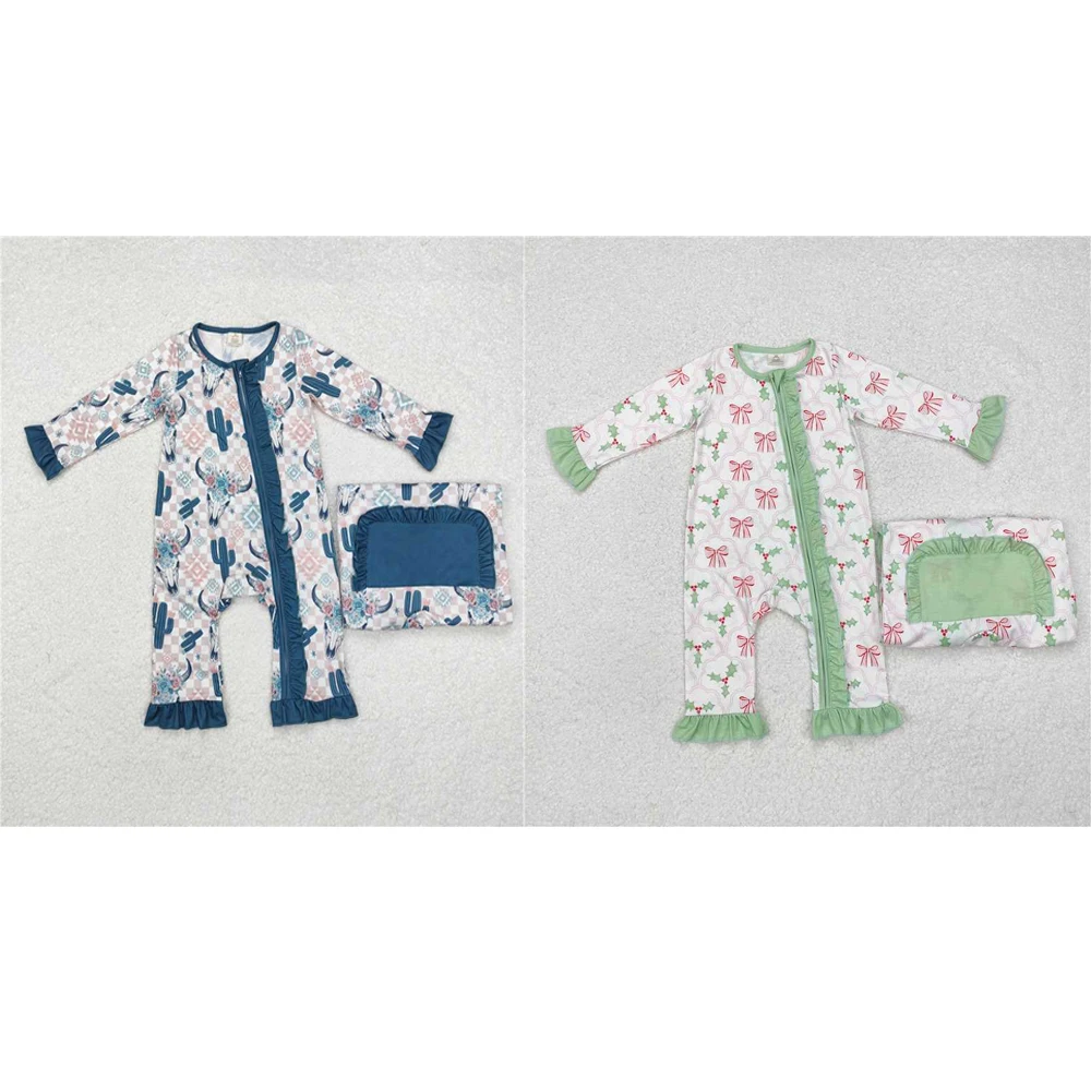 Wholesale kids western boutique children onesies Newborn toddler Baby Infant Girls Cow Cactus Aztec Western Bamboo Zip Rompers