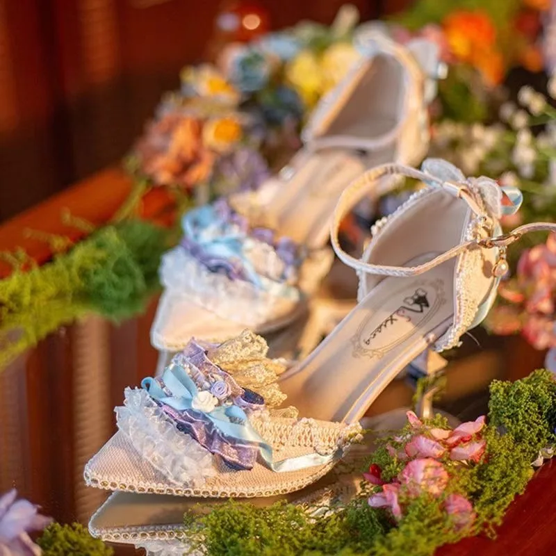 

2025 Original Handmade Sweet Style Women's Shoes Elegant Thin Heel Dress High Heels 5cm 8cm Wedding High Heels