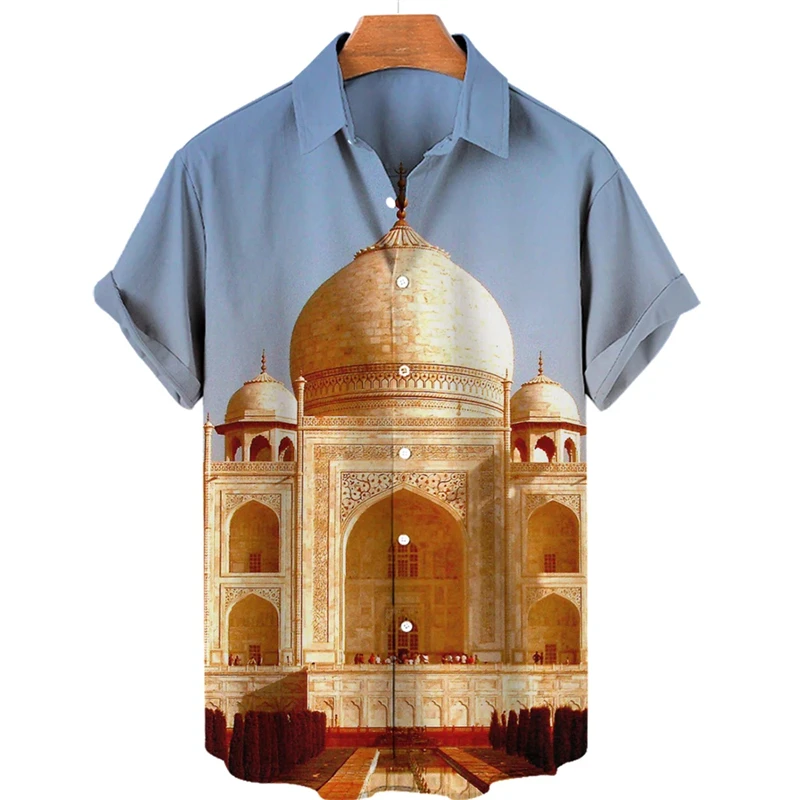 

Buildings Around World Graphic Shirts For Men Clothes Miracle Design 3D Printed Blouses Casual Vacation Lapel Blouse Mens Tops