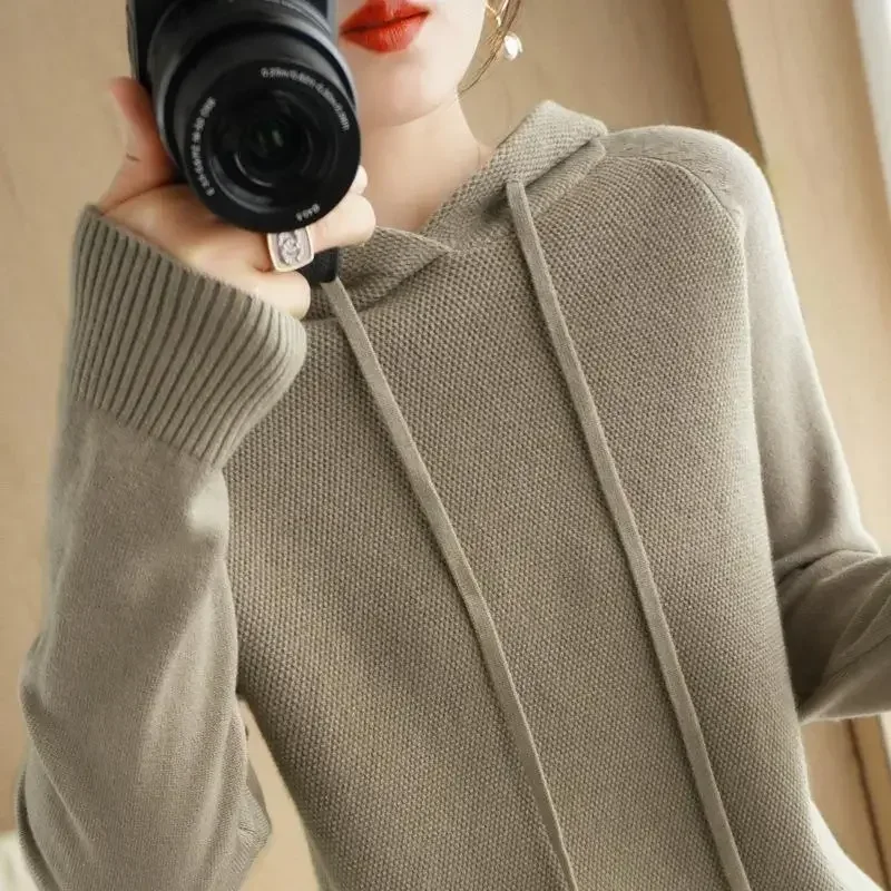

2025 Hooded Autumn Winter Sweater Women Long Sleeve Warm Bottoming Shirt Solid Casual Pullovers Knit Tops Korean Fashion Jumper