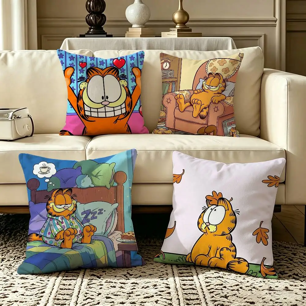 ute-e Cartoon-n GarfieldS  Pillow Case Square Double-Sided Sofa Cushion Cover Bedroom Bedside Pillow