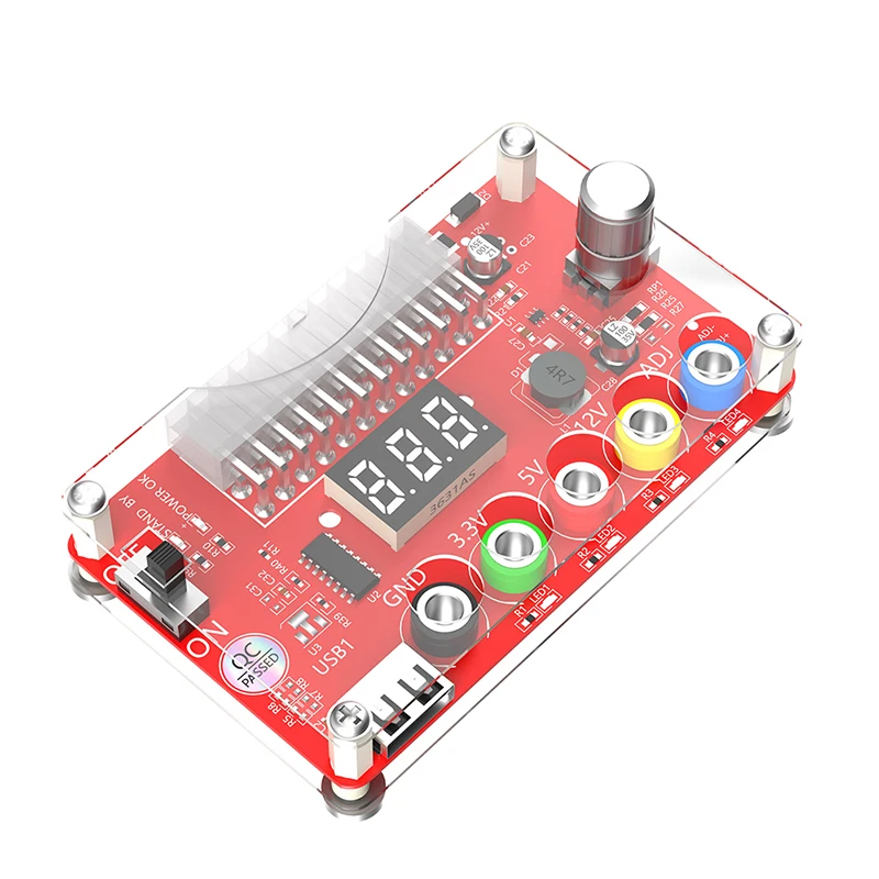 

NEW ATX 24Pin Power Supply Splitter Breakout Board Module Adapter LED Display Acrylic Case Kit ADJ Voltage Knob Reset Protection