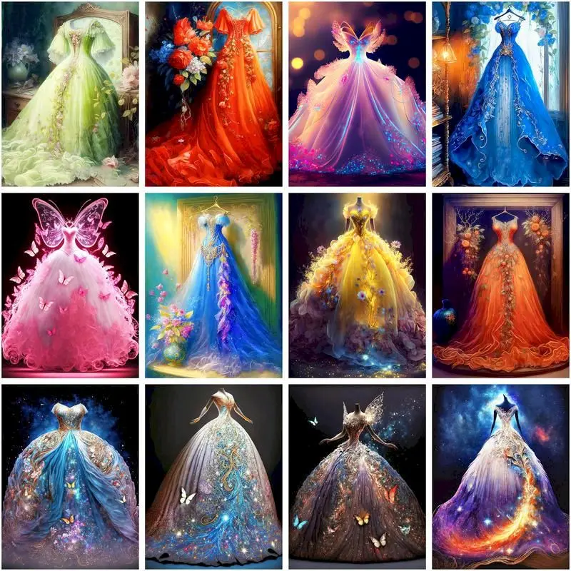 

GATYZTORY Colorful Wedding Dress Painting By Number Drawing On Canvas Diy Picture By Number Kits Home Decoration Wedding Gift