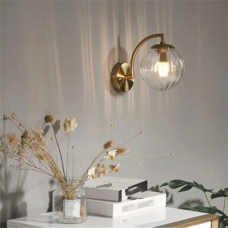 BMBY-Bedroom Wall Lamp Beside Modern Glass Ball LED Wall Lights Living Room Background Wandlamp Stair Light Fixtures Transparent