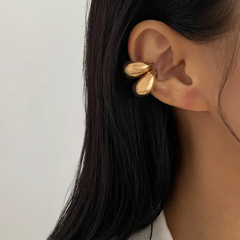 Nuevos Clips de Oreja Metálicos Multicapa Huecos para Mujer, Falsos Piercings, Clip de Cartílago en Forma de Gota de Agua, Pendientes, Joyería, Regalos