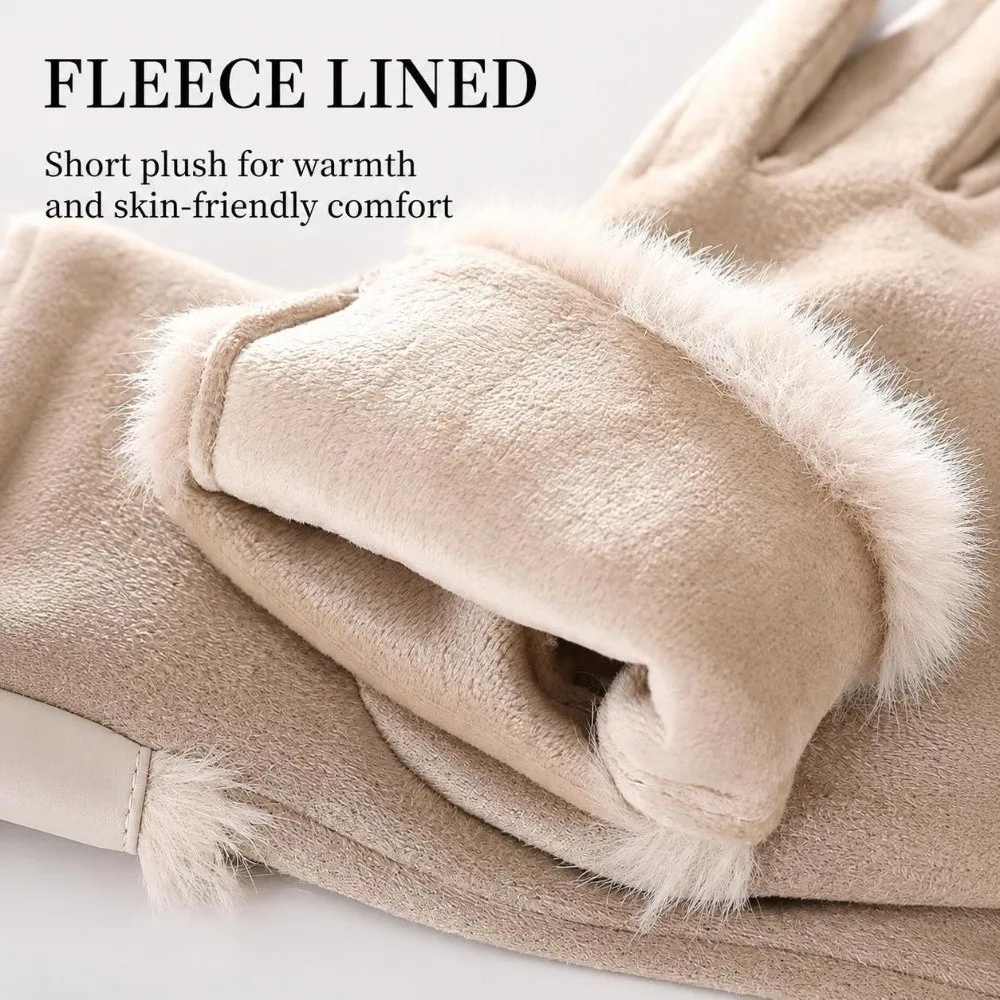 Durable Windproof Touch Screen Gloves Lining Metal Buckle Decoration Winter Gloves Warm Thick Gloves Women