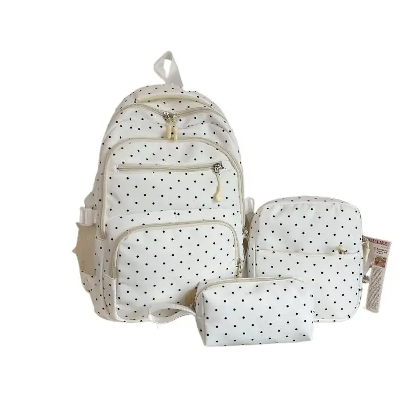 Nylon-Rucksack-Set mit Polka Dots, mehrere Fächer, Reißverschluss, Mädchen-Rucksack-Set, Aufbewahrung von Schreibwaren, Studentenrucksack, Mädchen-Geschenke – Detail 6