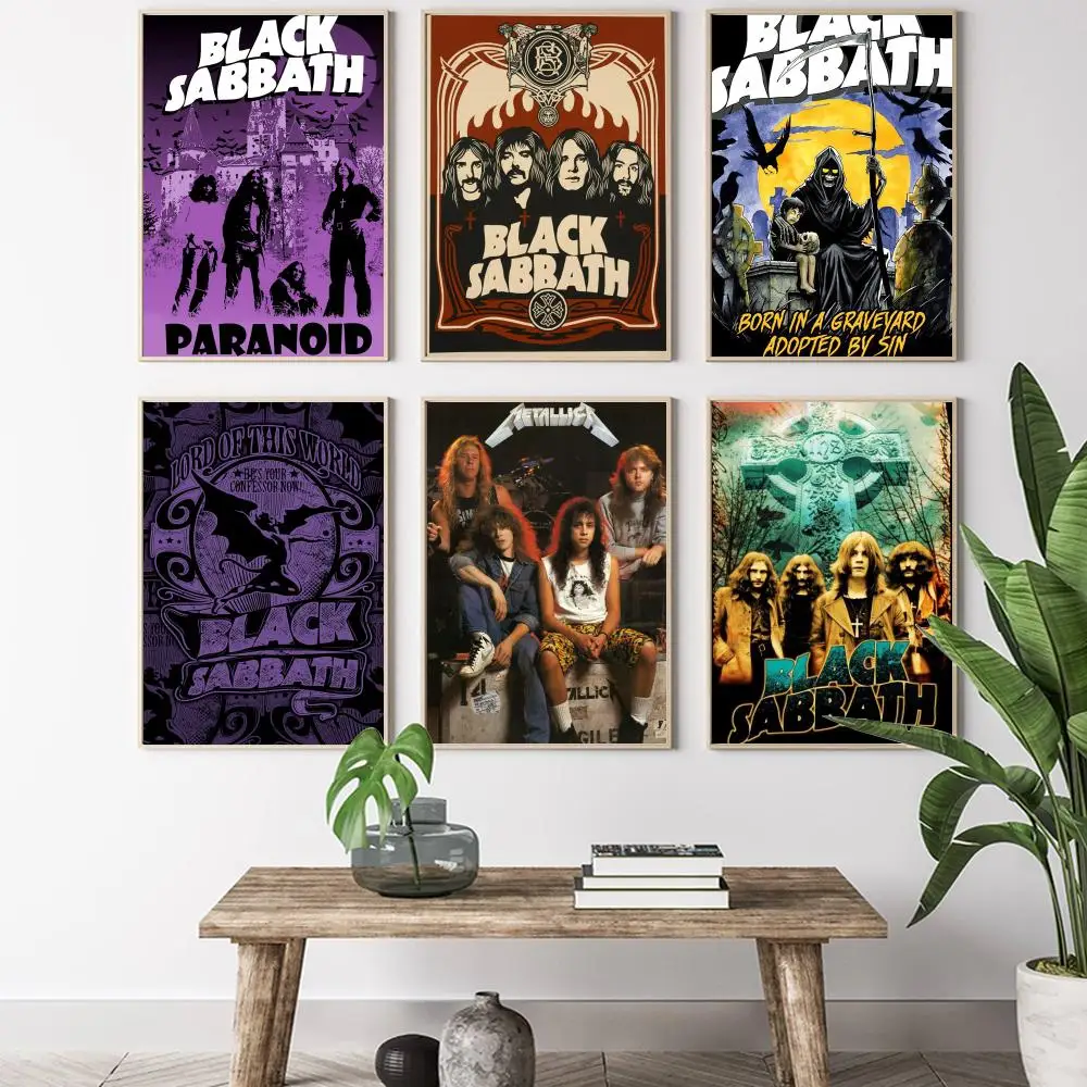 Band B-Black S-Sabbaths Poster HD-Kunstposter, selbstklebend, für die Wand, wasserfest, für Zuhause, Wohnzimmer, Schlafzimmer, Bar, ästhetische Dekoration
