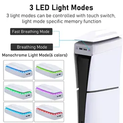 For PS5 Slim Disc & Digital Edition Accessories RGB LED Cooling Fan 3 Adjustable Speed Quiet Cooler Fan W 2 USB Port