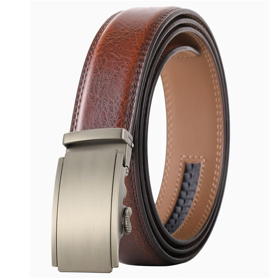 New Luxury Gray Blue Black White Brown Men Belt High Quality Cow Genuine Leather Belts For Men Automatic Ratchet Buckle B549