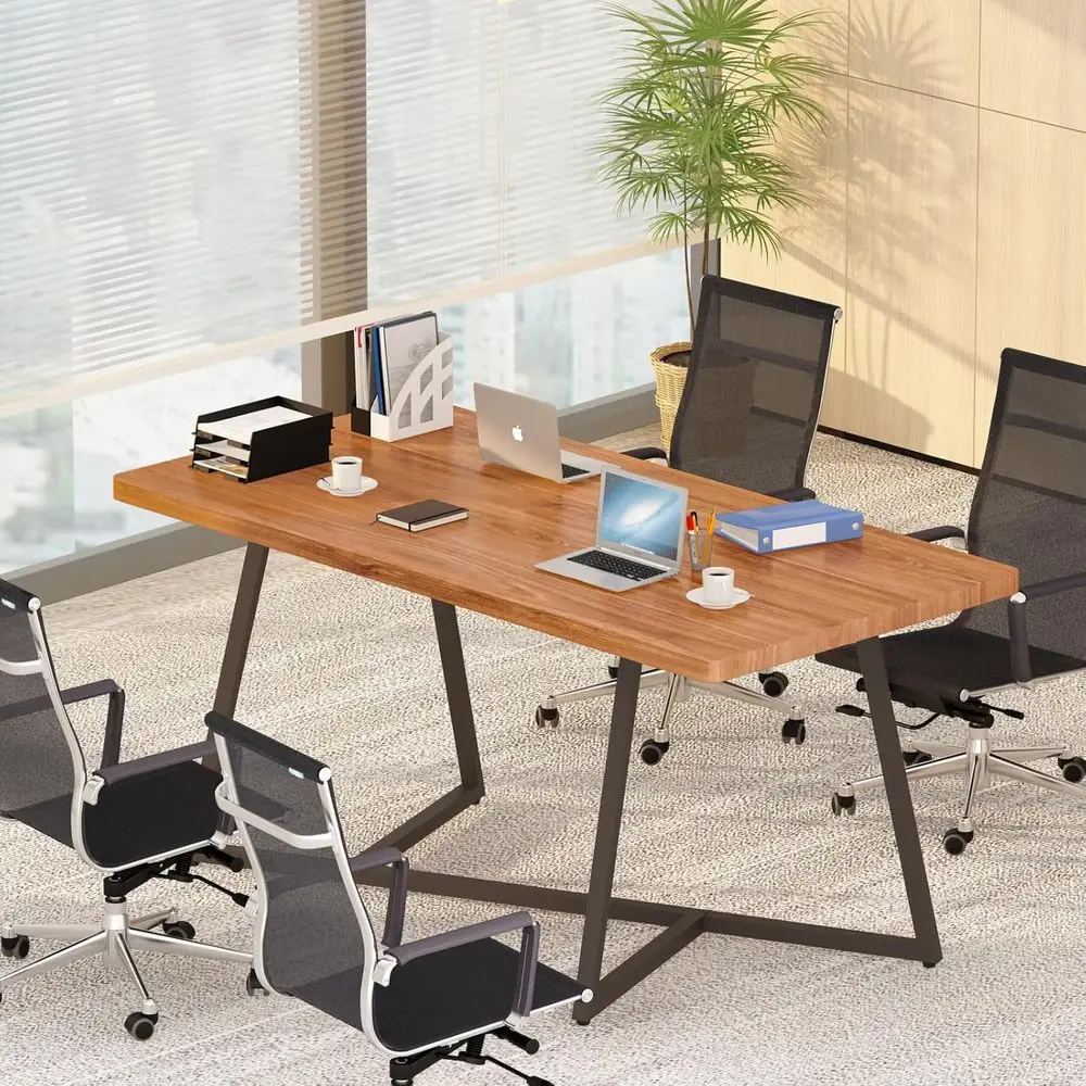Large Rectangular Meeting Table, 70.8L x 35.4W x 30.7H Inches, Suitable for 4-6 People, Wooden Conference Room Furniture