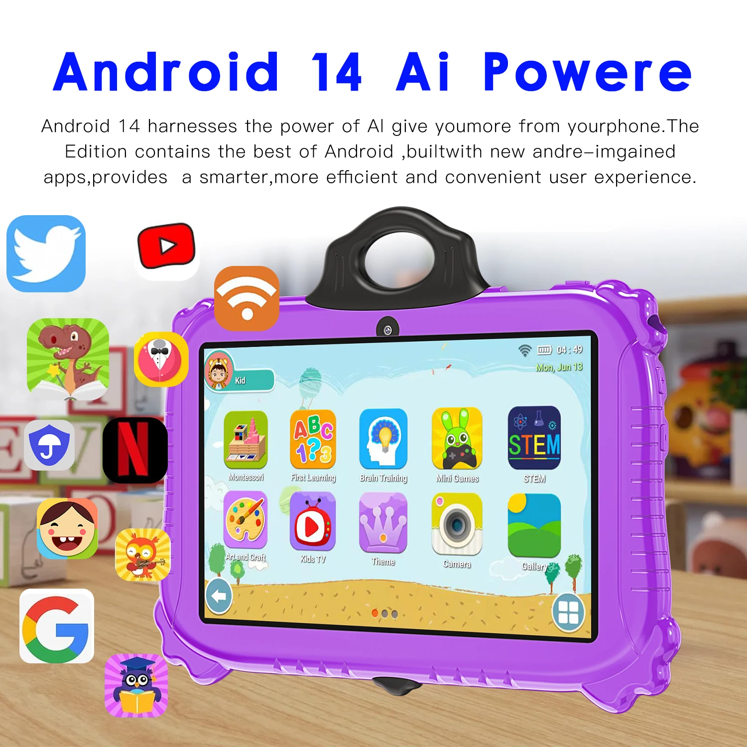 ﻿ Newest Kids Learning Tablet 7Inch Bluetooth WiFi HD Screen Shockproof Panda Case Dual Camera Popular Kids Tablet For Gift 2024