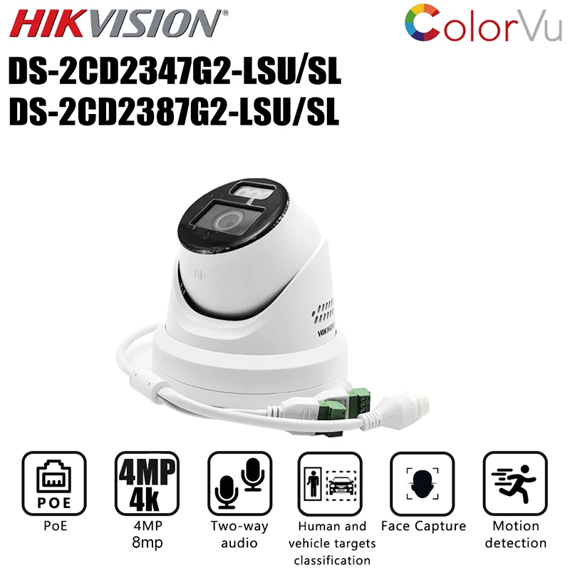 

Hikvision ColorVu DS-2CD2387G2-LSU/SL DS-2CD2347G2-LSU/SL 4MP 4K POE IP Camera Outdoor IP67 Two-Way Talk Surveillance Camera