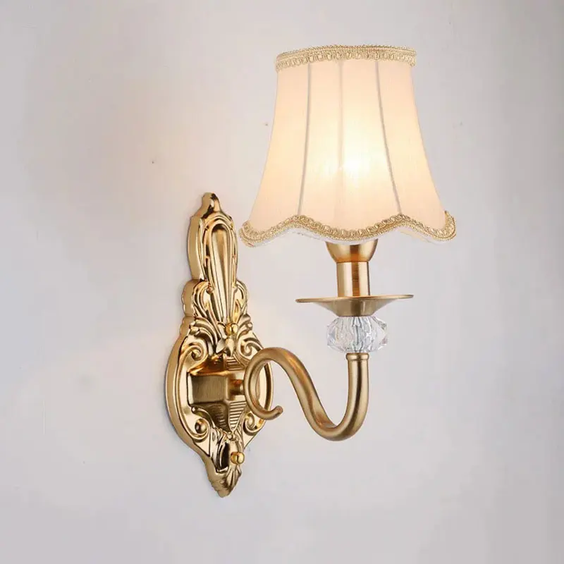 European Style Metal Wall Lamp Bedside Living Room Study Corridor  Bedroom Iron Study Reading Lighting Fabric Lamp