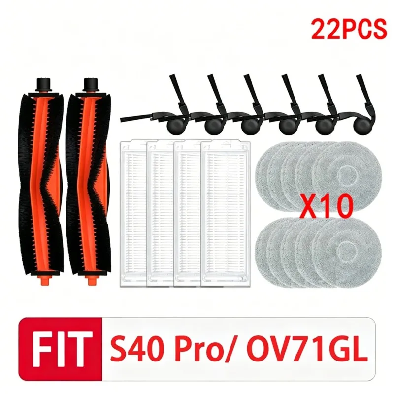 

AC93-22Pcs Replacement Brush Set For Mijia Robot Vacuum S40 Pro/OV71GL - Main & Side Brushes