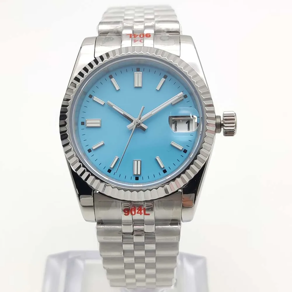 Men's automatic watch, automatic mechanical movement Japan NH35, sapphire glass, transparent back, blue sterile dial watch