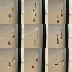 New Chinese Fashion Flower Shaped Earrings for Women Vintage Jade Stone Long Tassel Elegant Jewelry Ethnic Hanfu Accessories