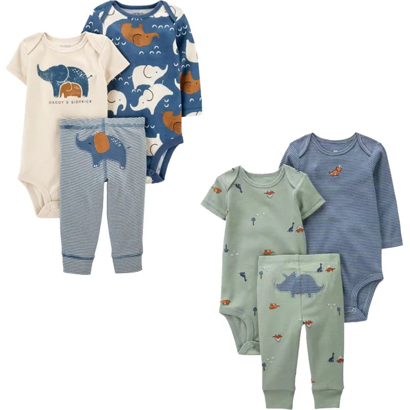 

3PCS Baby Boy Clothes Autumn Newborn Baby Clothes Bodysuits+Pants Animal Outfit Infant Pajama Pure Cotton Sets 0-24M Jumpsuit