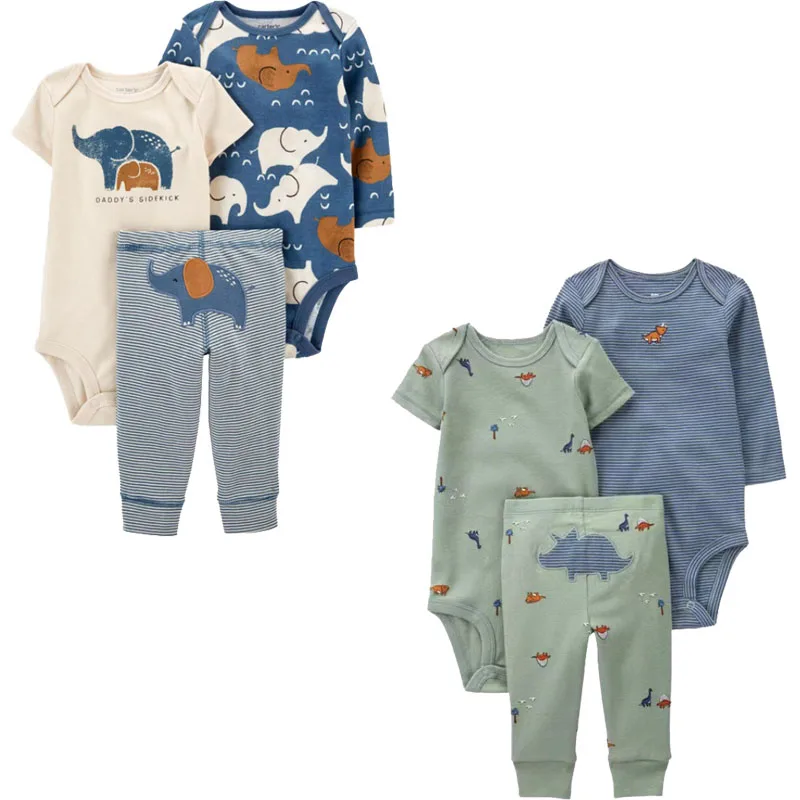 3PCS Baby Boy Clothes Autumn Newborn Baby Clothes Bodysuits+Pants Animal Outfit Infant Pajama Pure Cotton Sets 0-24M Jumpsuit