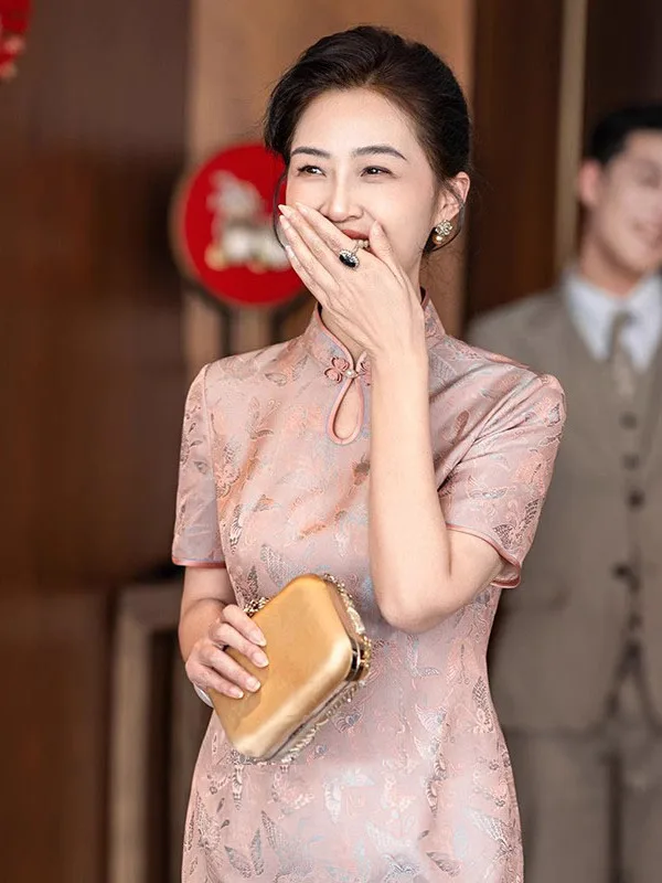 

Ele 2025 New Chinese Sle Wedding Dr Young Momma's Festive Dinner Robe High Collar ort Sve Breathable Polyester