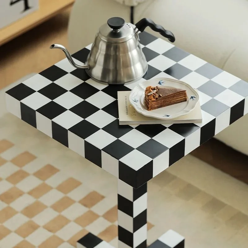 Nordic Ins Trendy Fun Checkerboard Black and White Small Square Coffee Table Creativity Chess Console Side Table