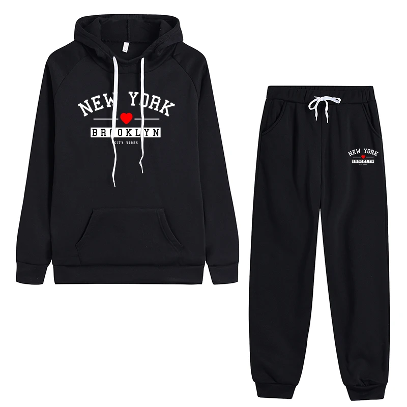 Autumn Winter Popular Women's Tracksuit 2pcs Set Hoodies and Sweatpants Love New York Printed Outfits Casual Sports Jogging Suit