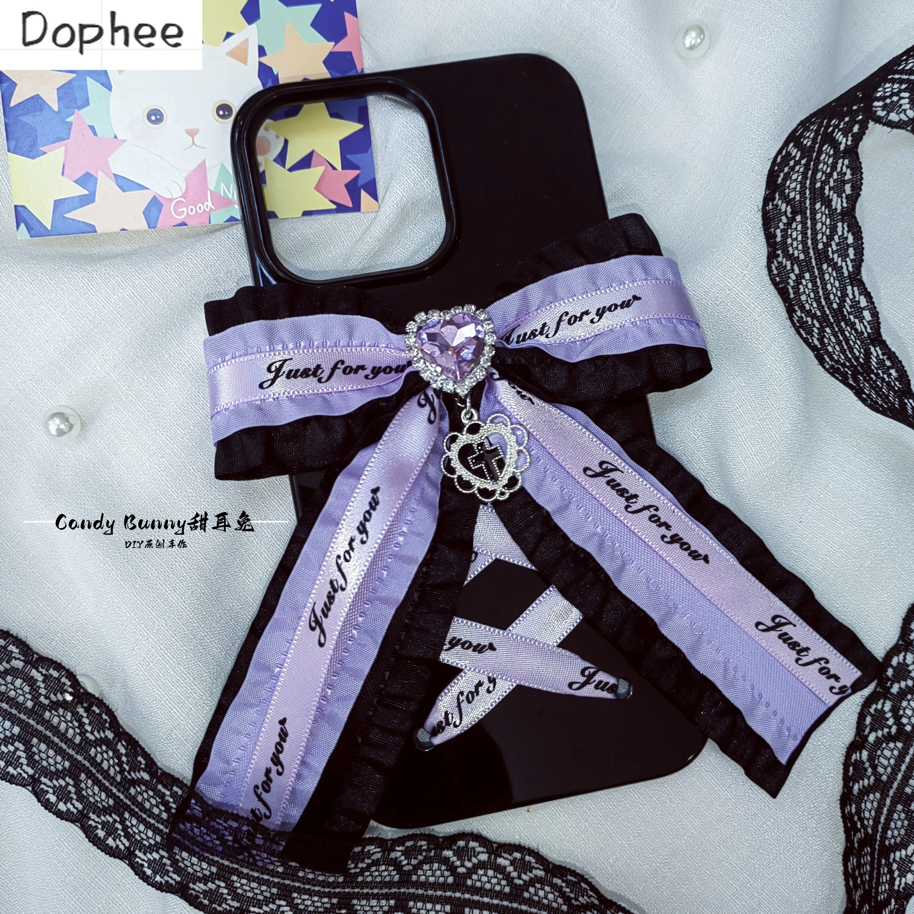 Dophee Original Landmine Series Purple Rhinestone Bow  Mobile Phone Case IPhone 11 12 13 14 15 Promax TPU Phone Covers Bestie