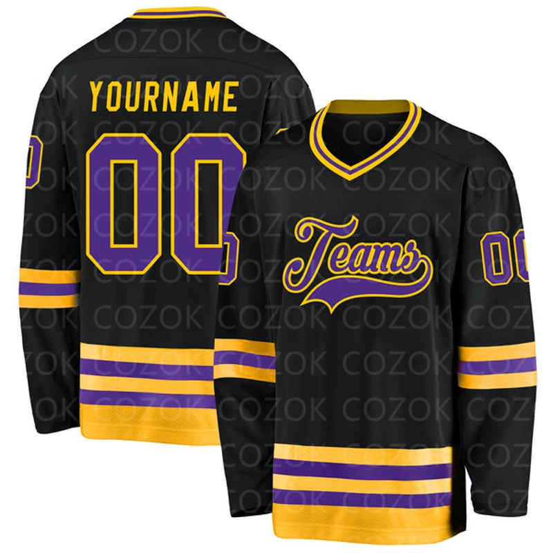 Custom Black Glod Hockey 3D Print You Name Number Men Women Ice Hockey Jersey Competition Training Jerseys