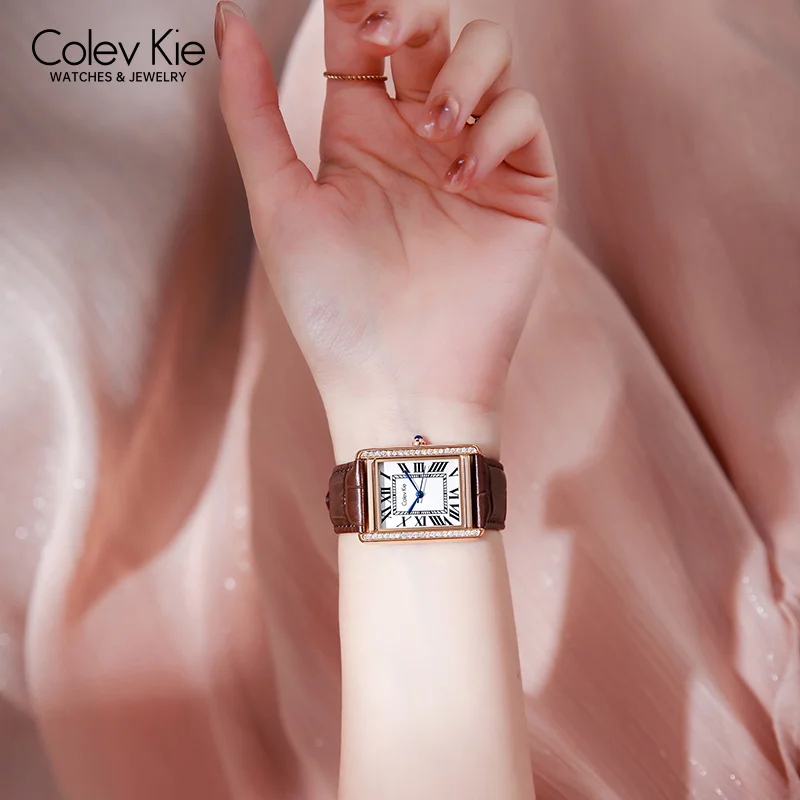 ColevKie Woman Watch Rectangel Leather Strap Waterproof Quartz Watches Ladies Fashion Dress Business Casual Wristwatch Gift Sets