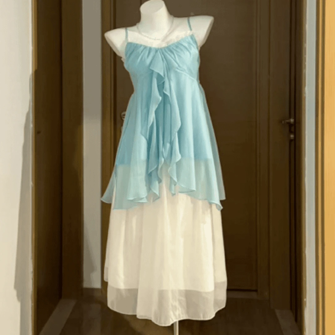 

Vintage Chiffon Suits Outfit Beach Style Y2k 2 Piece Sets Women Casual Y2k Crop Top + Mini Skirt Corset Vest Korean Fashion Sexy