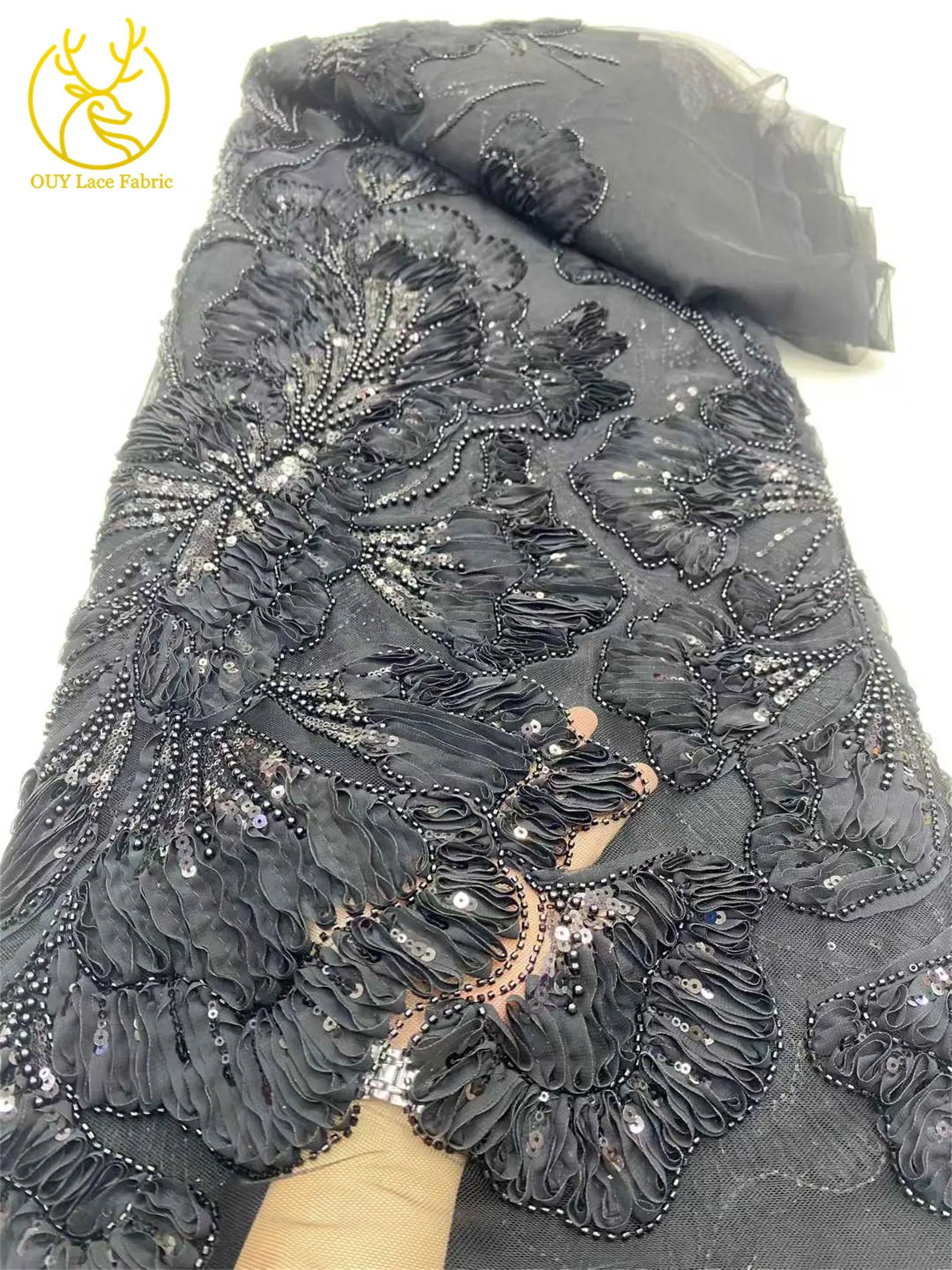 Afrikanischer 3D-Traubenroter Tüll-Spitzenstoff 2026 Hochwertiger luxuriöser französischer handbestickter Pailletten-Spitzenstoff für Braut- und Hochzeitskleider – Detail 12