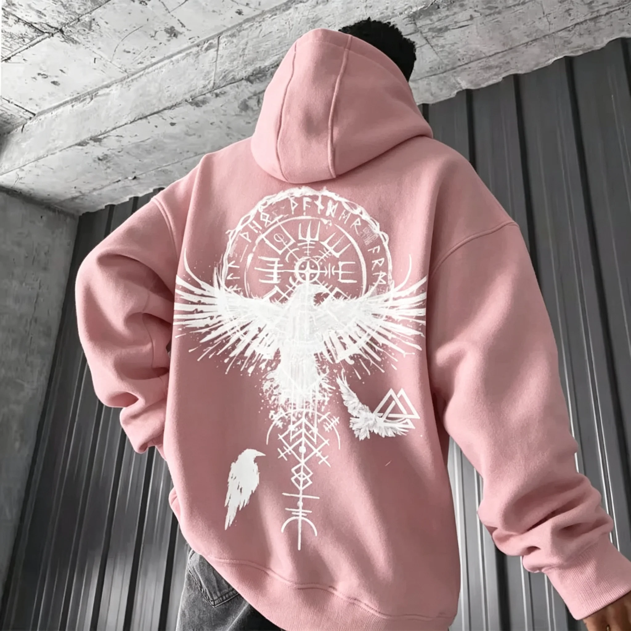 2026 Herren Y2K Viking-Totem-Adler-Print Hoodie Herbst Winter Lässiger Pullover Sweatshirt Lockerer Streetwear Alltags-Outdoor-Sport-Oberteil – Detail 15